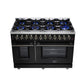 FORNO Massimo 48" 6.58 cu. ft. Freestanding Dual Fuel Range with 8 Sealed Burners, Air Fryer Kit, Wok Support & Griddle in Black with Antique Brass Accents, FFSGS6125-48BLK