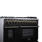 FORNO Massimo 48" 6.58 cu. ft. Freestanding Dual Fuel Range with 8 Sealed Burners, Air Fryer Kit, Wok Support & Griddle in Black with Antique Brass Accents, FFSGS6125-48BLK