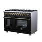 FORNO Massimo 48" 6.58 cu. ft. Freestanding Dual Fuel Range with 8 Sealed Burners, Air Fryer Kit, Wok Support & Griddle in Black with Antique Brass Accents, FFSGS6125-48BLK