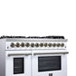 FORNO Massimo 48" 6.58 cu. ft. Freestanding Dual Fuel Range with 8 Sealed Burners, Air Fryer Kit, Wok Support & Griddle in White with Antique Brass Accents, FFSGS6125-48WHT