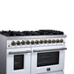 FORNO Massimo 48" 6.58 cu. ft. Freestanding Dual Fuel Range with 8 Sealed Burners, Air Fryer Kit, Wok Support & Griddle in White with Antique Brass Accents, FFSGS6125-48WHT