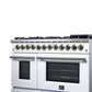 FORNO Massimo 48" 6.58 cu. ft. Freestanding Dual Fuel Range with 8 Sealed Burners, Air Fryer Kit, Wok Support & Griddle in White with Antique Brass Accents, FFSGS6125-48WHT