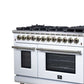 FORNO Massimo 48" 6.58 cu. ft. Freestanding Dual Fuel Range with 8 Sealed Burners, Air Fryer Kit, Wok Support & Griddle in White with Antique Brass Accents, FFSGS6125-48WHT