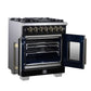 FORNO Capriasca 30" 4.32 cu. ft. French Door Dual Fuel Range with 5 Brass Burners, Air Fryer Kit, Rotisserie Kit, Wok Support & Griddle in Black with Antique Brass Accents, FFSGS6387-30BLK