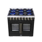 FORNO Capriasca 36" 5.36 cu. ft. Dual Fuel Range with 6 Brass Burners, Air Fryer Kit, Rotisserie Kit, Wok Support & Griddle in Black with Antique Brass Accents, FFSGS6387-36BLK