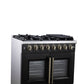 FORNO Capriasca 36" 5.36 cu. ft. Dual Fuel Range with 6 Brass Burners, Air Fryer Kit, Rotisserie Kit, Wok Support & Griddle in Black with Antique Brass Accents, FFSGS6387-36BLK