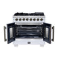 FORNO Capriasca 36" 5.36 cu. ft. Dual Fuel Range with 6 Brass Burners, Air Fryer Kit, Rotisserie Kit, Wok Support & Griddle in White with Antique Brass Accents, FFSGS6387-36WHT
