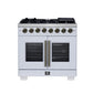 FORNO Capriasca 36" 5.36 cu. ft. Dual Fuel Range with 6 Brass Burners, Air Fryer Kit, Rotisserie Kit, Wok Support & Griddle in White with Antique Brass Accents, FFSGS6387-36WHT