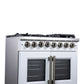 FORNO Capriasca 36" 5.36 cu. ft. Dual Fuel Range with 6 Brass Burners, Air Fryer Kit, Rotisserie Kit, Wok Support & Griddle in White with Antique Brass Accents, FFSGS6387-36WHT