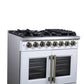 FORNO Capriasca 36" 5.36 cu. ft. Dual Fuel Range with 6 Brass Burners, Air Fryer Kit, Rotisserie Kit, Wok Support & Griddle in White with Antique Brass Accents, FFSGS6387-36WHT