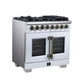 FORNO Capriasca 36" 5.36 cu. ft. Dual Fuel Range with 6 Brass Burners, Air Fryer Kit, Rotisserie Kit, Wok Support & Griddle in White with Antique Brass Accents, FFSGS6387-36WHT