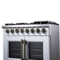 FORNO Capriasca 36" 5.36 cu. ft. Dual Fuel Range with 6 Brass Burners, Air Fryer Kit, Rotisserie Kit, Wok Support & Griddle in White with Antique Brass Accents, FFSGS6387-36WHT