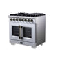 FORNO Capriasca 36" 5.36 cu. ft. Dual Fuel Range with 6 Brass Burners, Air Fryer Kit, Rotisserie Kit, Wok Support & Griddle in White with Antique Brass Accents, FFSGS6387-36WHT