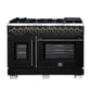 FORNO Capriasca 48" 6.58 cu. ft. Dual Fuel Range with 8 Brass Burners, Air Fryer Kit, Rotisserie Kit, Wok Support & Griddle in Black with Antique Brass Accents, FFSGS6387-48BLK