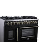 FORNO Capriasca 48" 6.58 cu. ft. Dual Fuel Range with 8 Brass Burners, Air Fryer Kit, Rotisserie Kit, Wok Support & Griddle in Black with Antique Brass Accents, FFSGS6387-48BLK