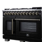 FORNO Capriasca 48" 6.58 cu. ft. Dual Fuel Range with 8 Brass Burners, Air Fryer Kit, Rotisserie Kit, Wok Support & Griddle in Black with Antique Brass Accents, FFSGS6387-48BLK