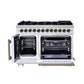 FORNO Capriasca 48" 6.58 cu. ft. Dual Fuel Range with 8 Brass Burners, Air Fryer Kit, Rotisserie Kit, Wok Support & Griddle in White with Antique Brass Accents, FFSGS6387-48WHT
