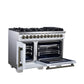 FORNO Capriasca 48" 6.58 cu. ft. Dual Fuel Range with 8 Brass Burners, Air Fryer Kit, Rotisserie Kit, Wok Support & Griddle in White with Antique Brass Accents, FFSGS6387-48WHT