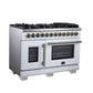 FORNO Capriasca 48" 6.58 cu. ft. Dual Fuel Range with 8 Brass Burners, Air Fryer Kit, Rotisserie Kit, Wok Support & Griddle in White with Antique Brass Accents, FFSGS6387-48WHT