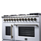 FORNO Capriasca 48" 6.58 cu. ft. Dual Fuel Range with 8 Brass Burners, Air Fryer Kit, Rotisserie Kit, Wok Support & Griddle in White with Antique Brass Accents, FFSGS6387-48WHT