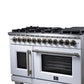 FORNO Capriasca 48" 6.58 cu. ft. Dual Fuel Range with 8 Brass Burners, Air Fryer Kit, Rotisserie Kit, Wok Support & Griddle in White with Antique Brass Accents, FFSGS6387-48WHT