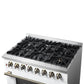FORNO Galiano 36" 5.36 cu. ft. Dual Fuel Range with 6 Sealed Burners in White with Antique Brass Accents, FFSGS6156-36WHT