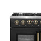 FORNO Galiano 36" 5.36 cu. ft. French Door Dual Fuel Range with 6 Sealed Burners in Black with Antique Brass Accents, FFSGS6356-36BLK
