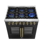 FORNO Galiano 36" 5.36 cu. ft. French Door Dual Fuel Range with 6 Sealed Burners in Black with Antique Brass Accents, FFSGS6356-36BLK