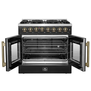 FORNO Galiano 36" 5.36 cu. ft. French Door Dual Fuel Range with 6 Sealed Burners in Black with Antique Brass Accents, FFSGS6356-36BLK