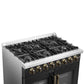 FORNO Galiano 36" 5.36 cu. ft. French Door Dual Fuel Range with 6 Sealed Burners in Black with Antique Brass Accents, FFSGS6356-36BLK