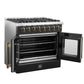 FORNO Galiano 36" 5.36 cu. ft. French Door Dual Fuel Range with 6 Sealed Burners in Black with Antique Brass Accents, FFSGS6356-36BLK
