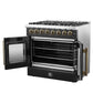 FORNO Galiano 36" 5.36 cu. ft. French Door Dual Fuel Range with 6 Sealed Burners in Black with Antique Brass Accents, FFSGS6356-36BLK