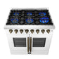 FORNO Galiano 36" 5.36 cu. ft. French Door Dual Fuel Range with 6 Sealed Burners in White with Antique Brass Accents, FFSGS6356-36WHT