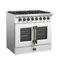 FORNO Galiano 36" 5.36 cu. ft. French Door Dual Fuel Range with 6 Sealed Burners in White with Antique Brass Accents, FFSGS6356-36WHT