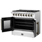 FORNO Galiano 36" 5.36 cu. ft. French Door Dual Fuel Range with 6 Sealed Burners in White with Antique Brass Accents, FFSGS6356-36WHT