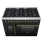 FORNO Galiano 48" 6.58 cu. ft. French Door Dual Fuel Range with 8 Sealed Burners and Griddle in Black with Antique Brass Accents, FFSGS6356-48BLK