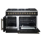 FORNO Galiano 48" 6.58 cu. ft. French Door Dual Fuel Range with 8 Sealed Burners and Griddle in Black with Antique Brass Accents, FFSGS6356-48BLK