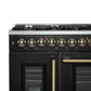 FORNO Galiano 48" 6.58 cu. ft. French Door Dual Fuel Range with 8 Sealed Burners and Griddle in Black with Antique Brass Accents, FFSGS6356-48BLK