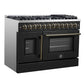FORNO Galiano 48" 6.58 cu. ft. French Door Dual Fuel Range with 8 Sealed Burners and Griddle in Black with Antique Brass Accents, FFSGS6356-48BLK