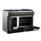 FORNO Galiano 48" 6.58 cu. ft. French Door Dual Fuel Range with 8 Sealed Burners and Griddle in Black with Antique Brass Accents, FFSGS6356-48BLK