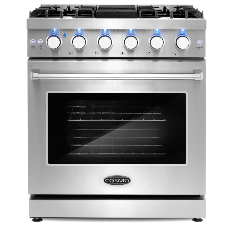 Cosmo Package - 30" Gas Range, Wall Mount Range Hood, Refrigerator with Ice Maker and Dishwasher, COS-4PKG-099
