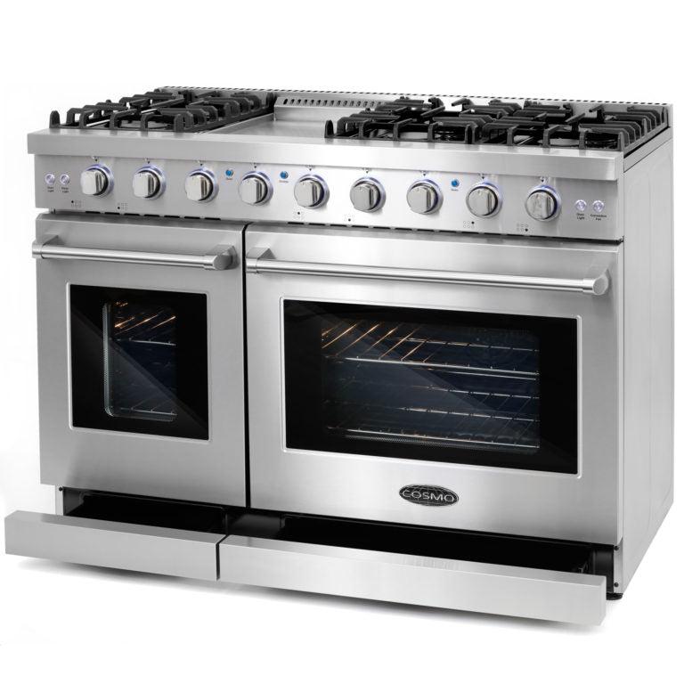Cosmo Commercial 48" 6.8 cu. ft. Double Oven Gas Range with Convection Oven in Stainless Steel, COS-EPGR486G