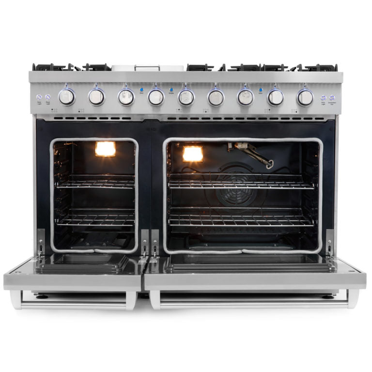 Cosmo Package - 48" Gas Range, Under Cabinet Range Hood, Dishwasher, Refrigerator with Ice Maker and Wine Cooler, COS-5PKG-093