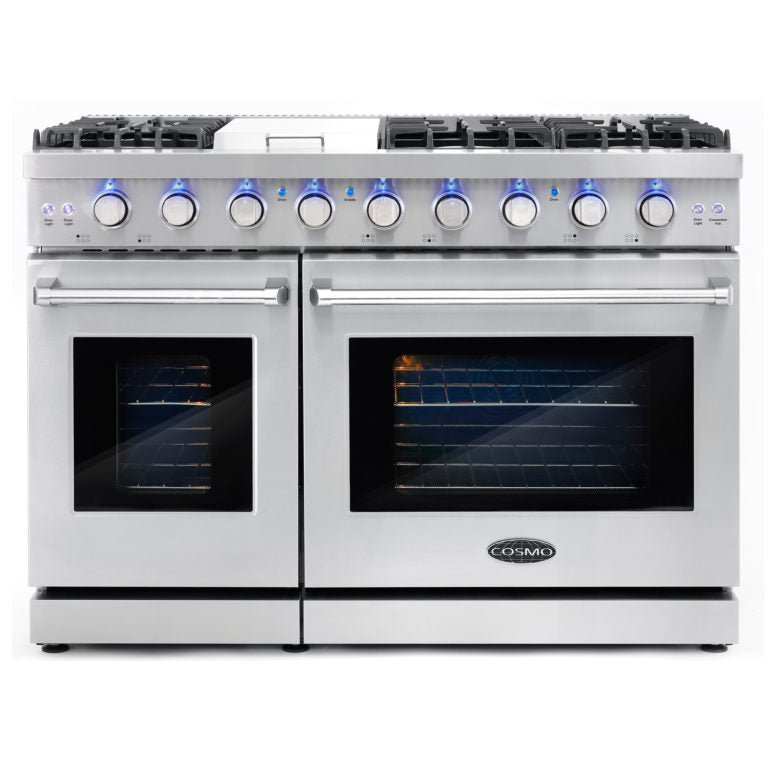 Cosmo Package - 48" Gas Range, Under Cabinet Range Hood, Dishwasher, Refrigerator with Ice Maker and Wine Cooler, COS-5PKG-093