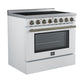 FORNO Paolo 36" 5.44 cu. ft. Freestanding Electric Range with True Convection Oven in White with Antique Brass Accents, FFSEL6011-36WHT