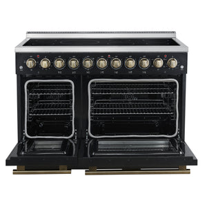 FORNO Paolo 48" 6.7 cu. ft. Freestanding Electric Range with True Convection Oven in Black with Antique Brass Accents, FFSEL6011-48BLK