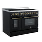 FORNO Paolo 48" 6.7 cu. ft. Freestanding Electric Range with True Convection Oven in Black with Antique Brass Accents, FFSEL6011-48BLK