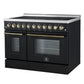 FORNO Paolo 48" 6.7 cu. ft. Freestanding Electric Range with True Convection Oven in Black with Antique Brass Accents, FFSEL6011-48BLK
