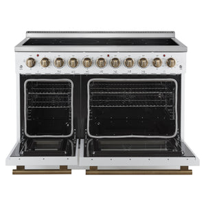 FORNO Paolo 48" 6.7 cu. ft. Freestanding Electric Range with True Convection Oven in White with Antique Brass Accents, FFSEL6011-48WHT