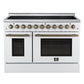 FORNO Paolo 48" 6.7 cu. ft. Freestanding Electric Range with True Convection Oven in White with Antique Brass Accents, FFSEL6011-48WHT